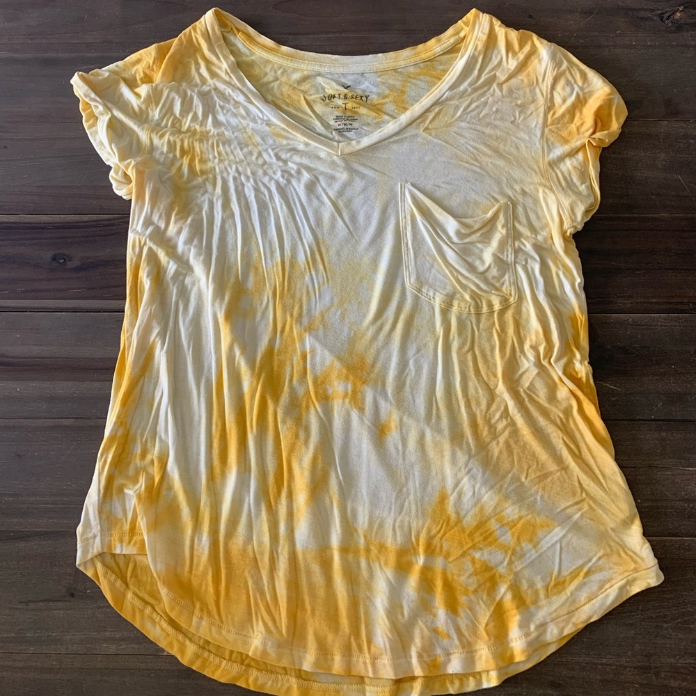 Yellow Tie Dye V Neck